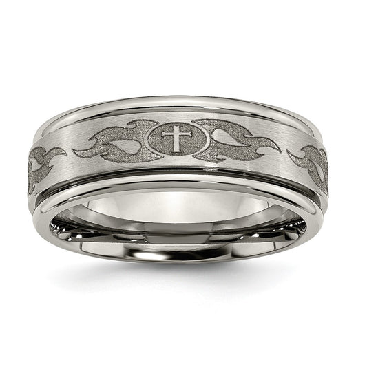 High-Quality 8mm Ridged Edge Titanium Cross Band | Stylish Laser Design