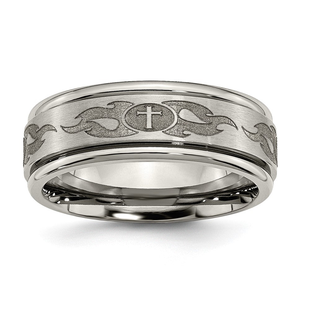 Buy Stylish Titanium 8mm Ridged Edge Band - Brushed & Polished Design