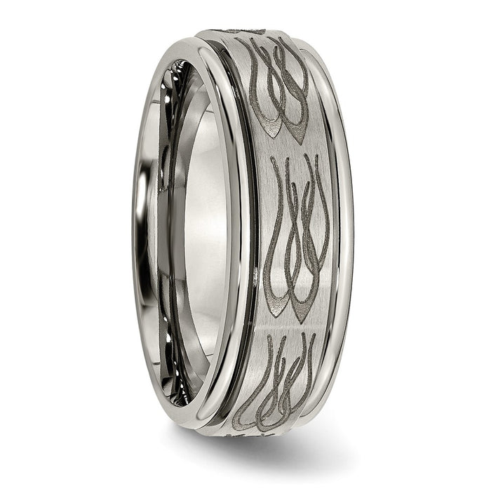 High-Quality 8mm Titanium Ridged Edge Band - Stylish Flame Laser Design-4
