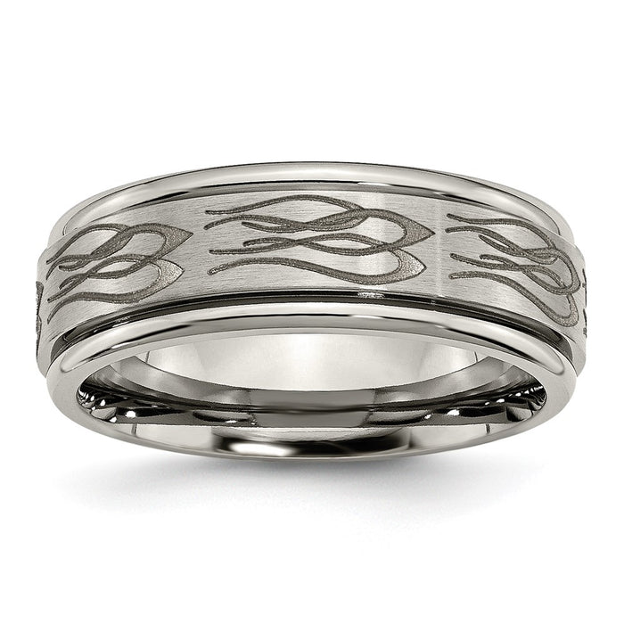 High-Quality 8mm Titanium Ridged Edge Band - Stylish Flame Laser Design-1