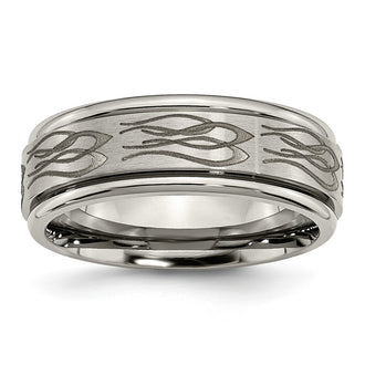 Exclusive Titanium 8mm Ridged Edge Band - Stylish Brushed & Polished Design
