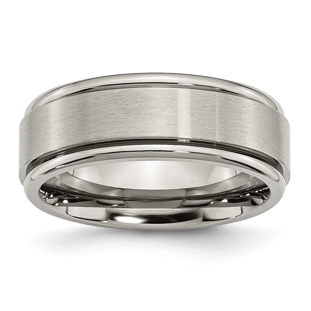Buy Exclusive 8mm Brushed Titanium Chisel Band with Ridged Edges - Stylish Value!