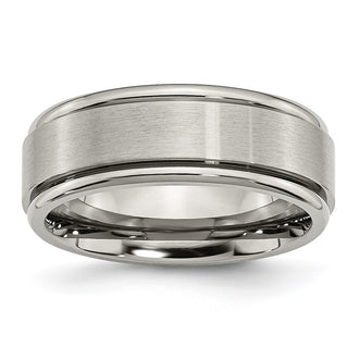 Exclusive Brushed Titanium Chisel 8mm Ridged Edge Band - Luxury & Style!