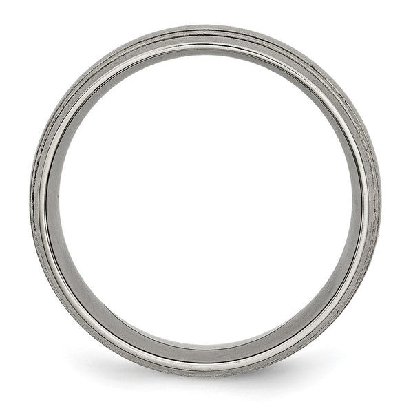 8mm Brushed Titanium Grooved Chisel Band Ring