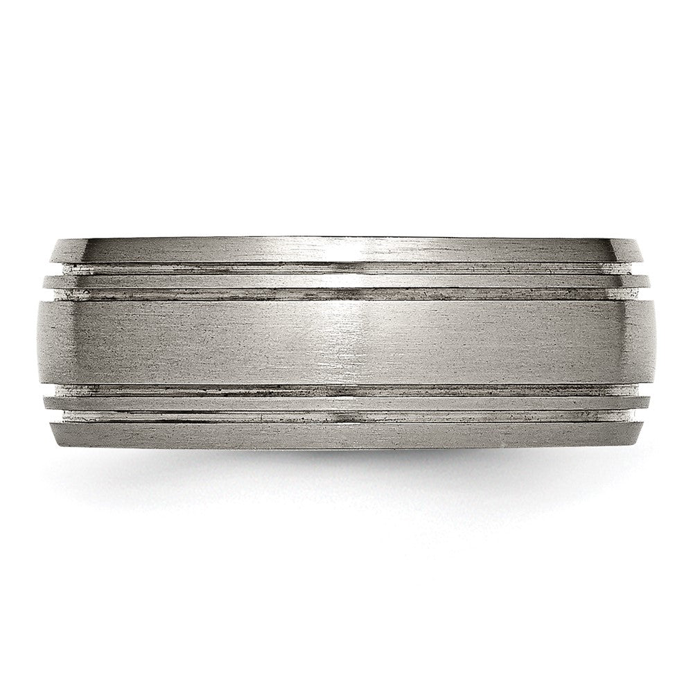 Buy Stylish 8mm Brushed Titanium Grooved Band with Chiseled Design - Luxury!
