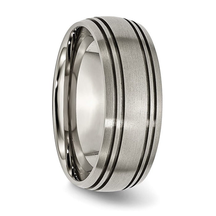 Buy Stylish 8mm Brushed Titanium Grooved Chisel Band - Luxury Ring Value-4