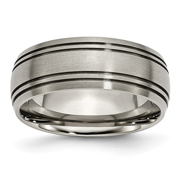 8mm Brushed Titanium Grooved Chisel Band Ring
