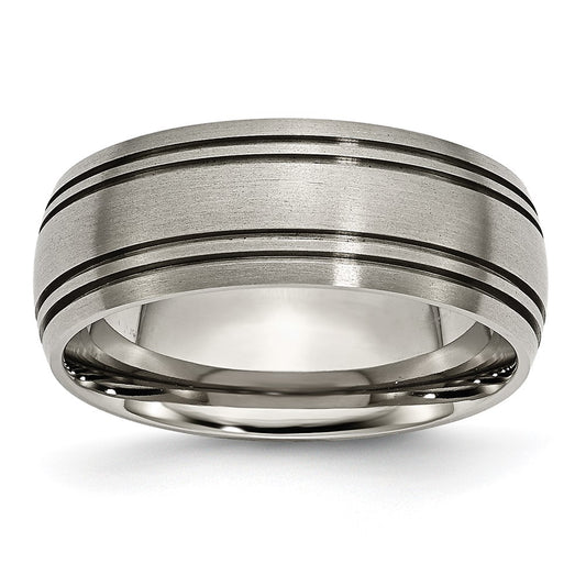 Buy Stylish 8mm Brushed Titanium Grooved Chisel Band - Luxury Ring Value