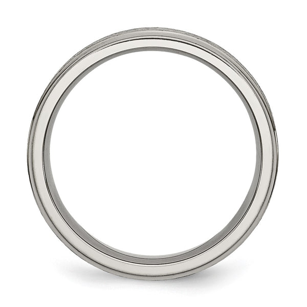 Brushed Titanium Chisel 6mm Ridged Edge Band