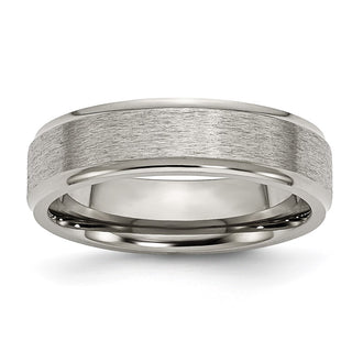 High-Quality Brushed Titanium Chisel 6mm Ridged Edge Band - Affordable Luxury Ring
