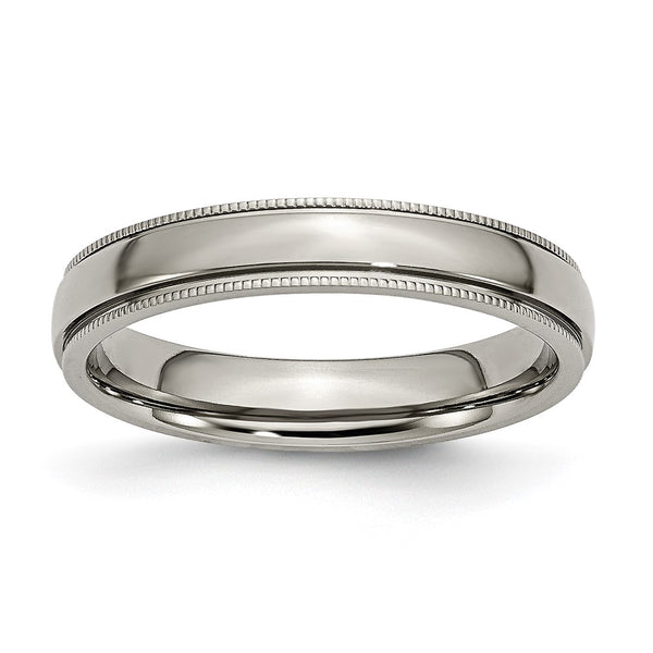 Chisel Titanium Polished 4mm Grooved Band with Beaded Edges
