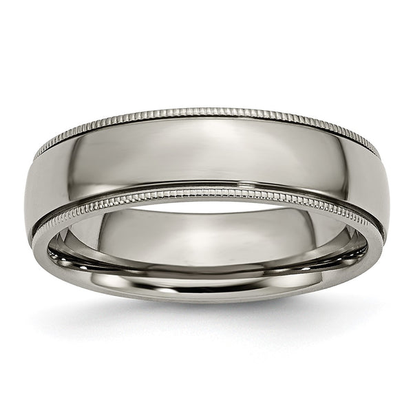 Chisel Titanium Polished 6mm Grooved Band - Beaded Edges