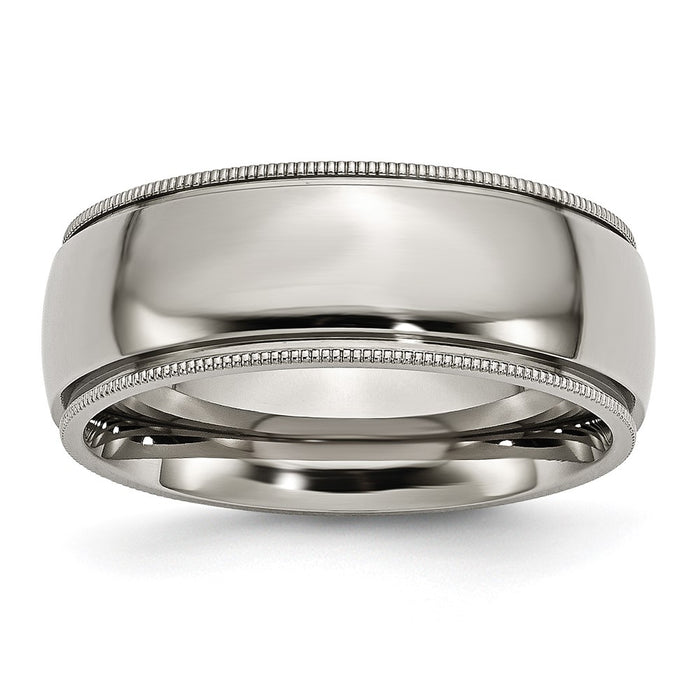 High-Quality Chisel Titanium 8mm Polished Band - Stylish Grooved & Beaded Edges-1