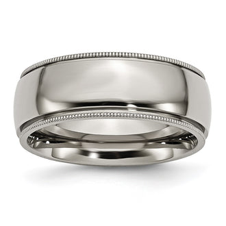 Buy Stylish 8mm Chisel Titanium Polished Band - Affordable Grooved Design