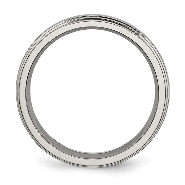 6mm Grooved Chisel Titanium Band - Polished Beaded Edge