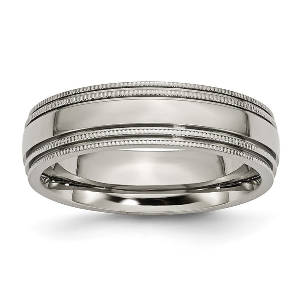 6mm Grooved Chisel Titanium Band - Polished Beaded Edge