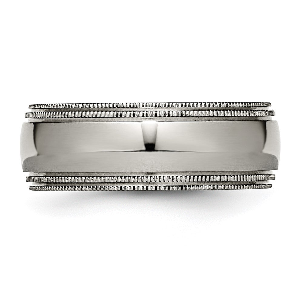 Buy Stylish 8mm Chisel Titanium Polished Band with Grooved Edges - Affordable Luxury