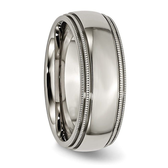 High-quality Chisel 8mm Titanium Polished Band - Stylish Grooved & Beaded Edges-4