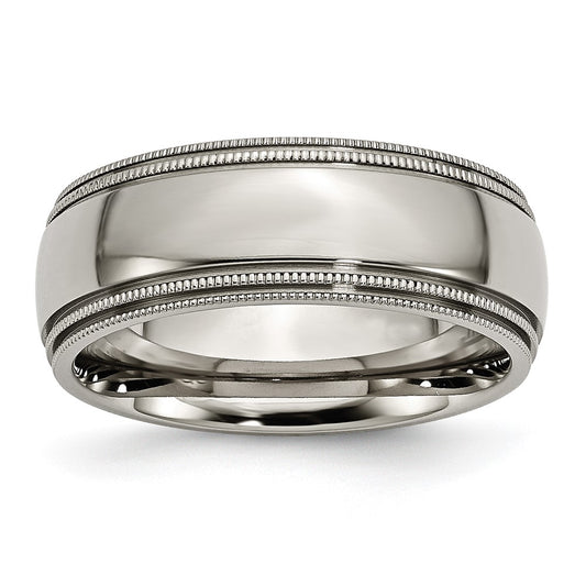 Buy Stylish 8mm Chisel Titanium Polished Band with Grooved & Beaded Edges