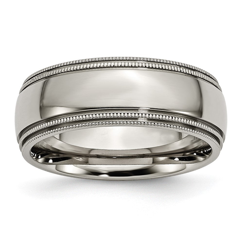 Buy Stylish 8mm Titanium Polished Band - Exclusive Grooved & Beaded Edges