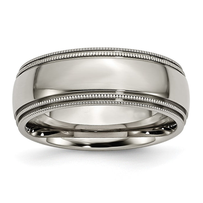 Buy Stylish 8mm Titanium Polished Band - Exclusive Grooved & Beaded Edges-1
