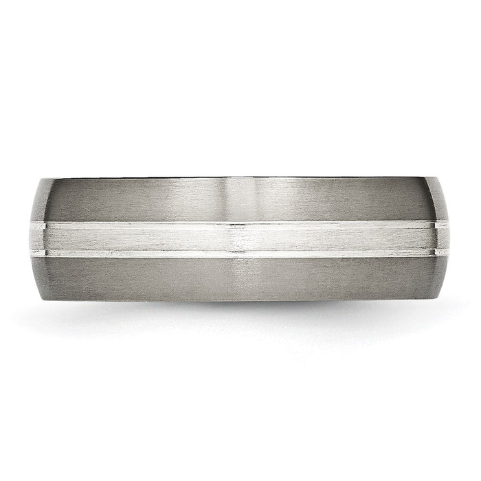 Buy 7mm Grooved Band in Chiseled Titanium & Polished Silver - Stylish Value!-3