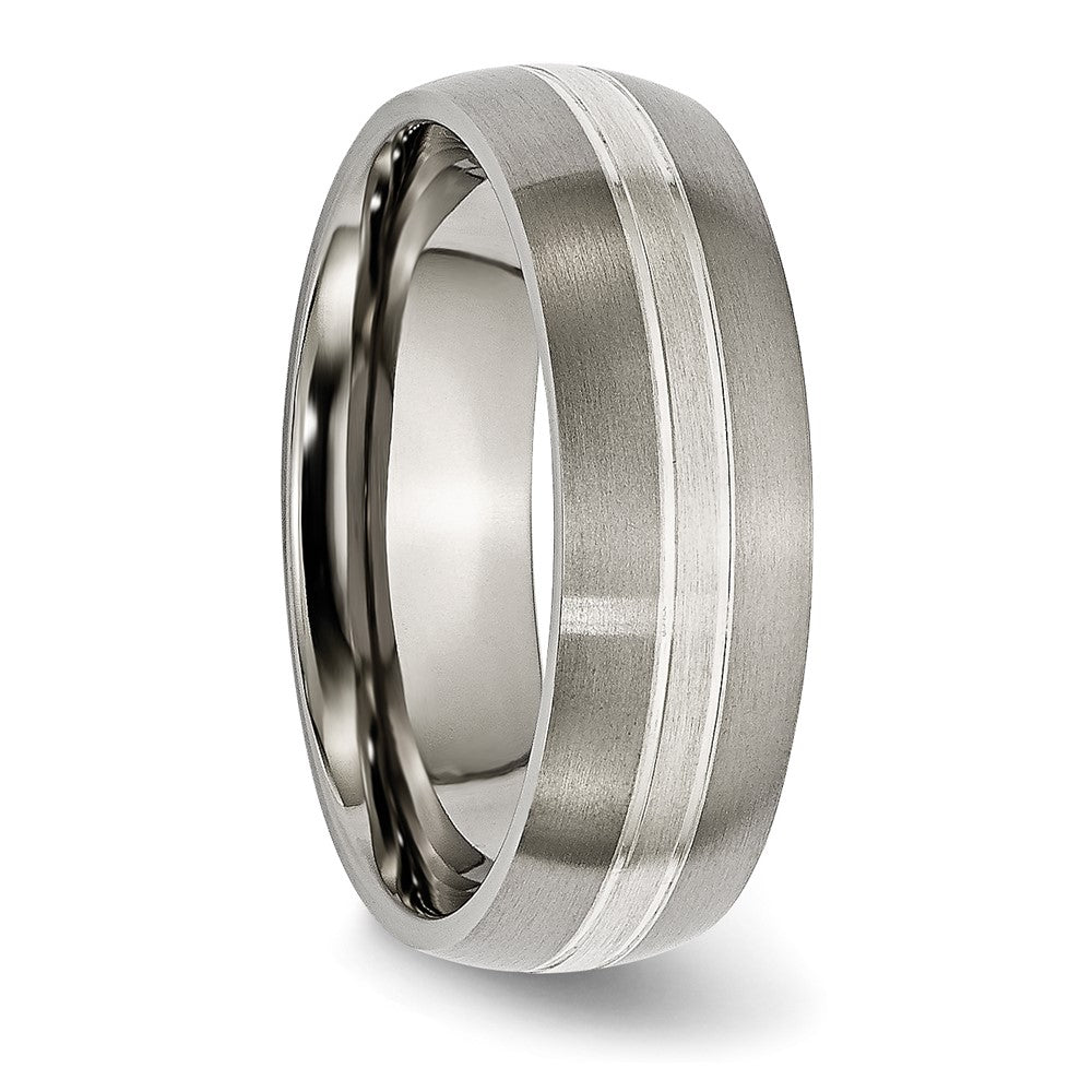 High-Quality 7mm Grooved Titanium Band with Silver Inlay | Luxury Finish