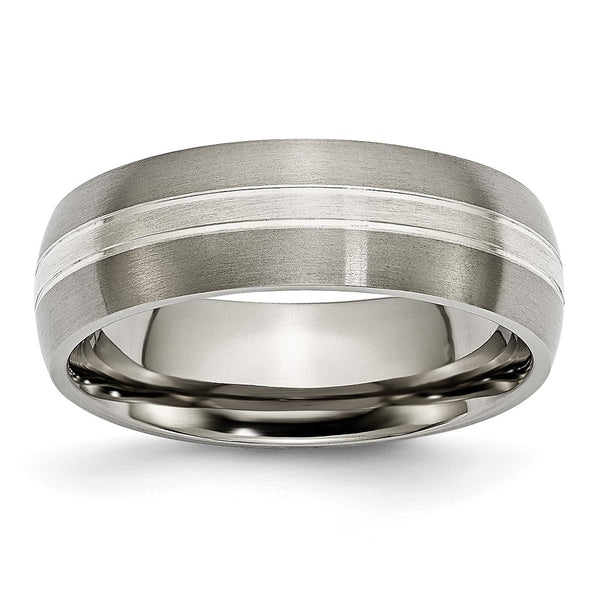 7mm Grooved Titanium Band with Sterling Silver Inlay