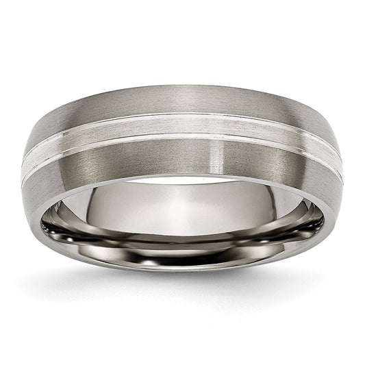 High-Quality 7mm Grooved Band in Chiseled Titanium & Sterling Silver Inlay