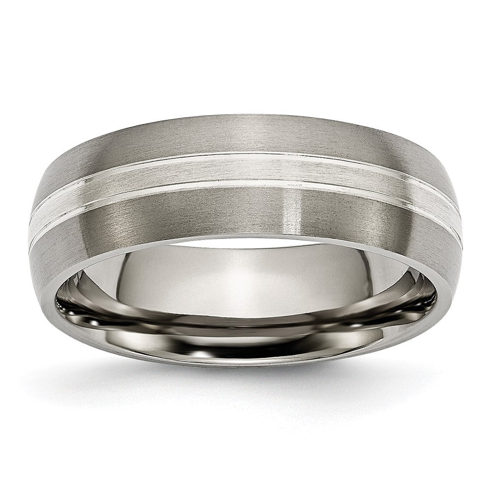 Buy High-Quality 7mm Grooved Titanium Band with Sterling Silver Inlay - Stylish!