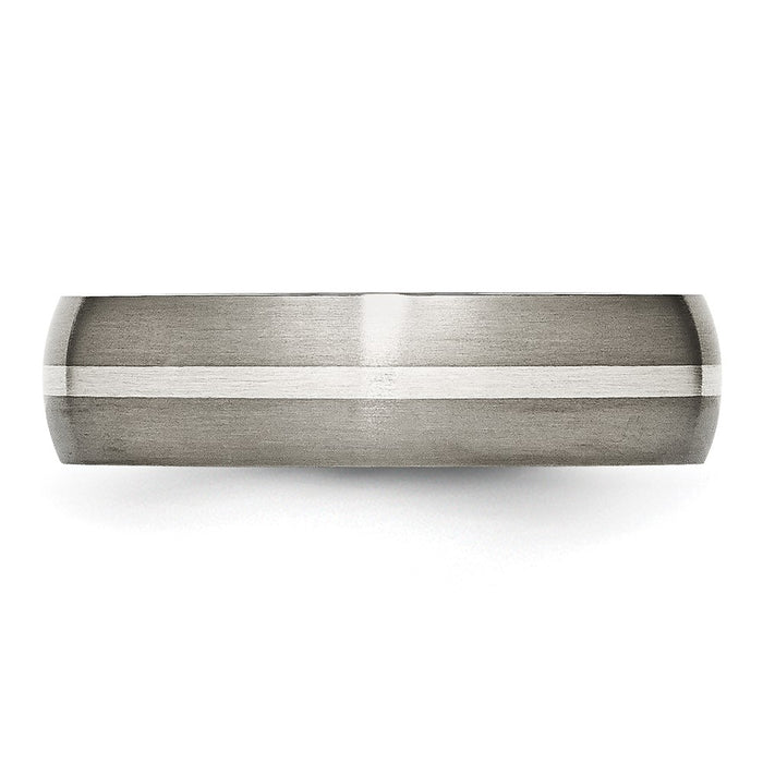 High-Quality Brushed Titanium Chisel Band - 6mm Width, Stylish Silver Inlay-3