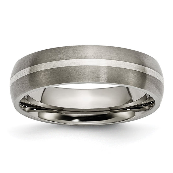 6mm Brushed Titanium Chisel Band with Sterling Silver Inlay - Style GR1-1027633