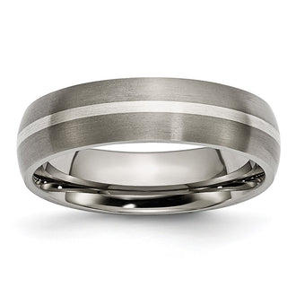 Buy Stylish 6mm Brushed Titanium Chisel Band with Sterling Silver Inlay
