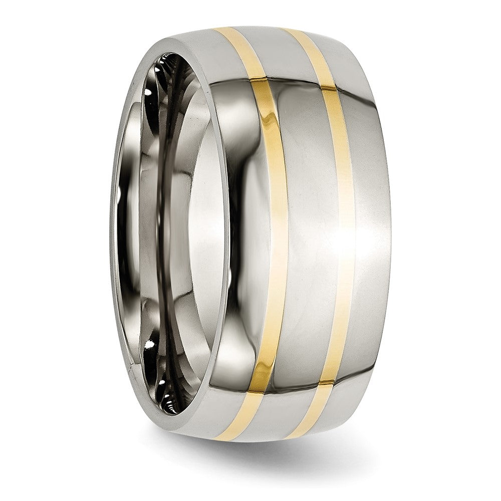 Buy Stylish 10mm Chiseled Titanium Band with 14K Gold Inlay - Luxury Finish