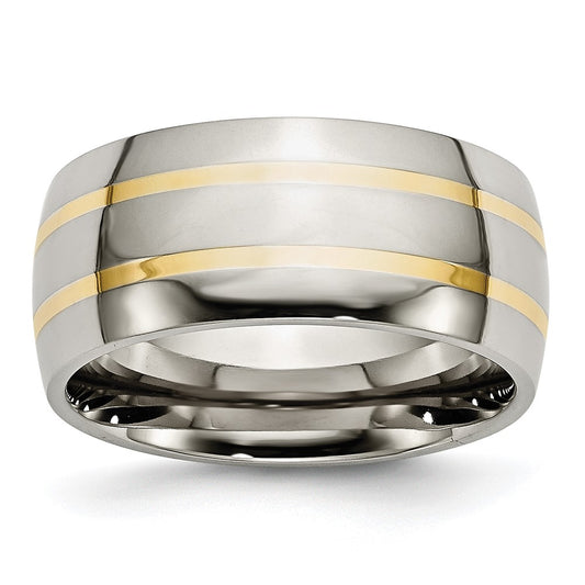 Buy Stylish 10mm Chiseled Titanium Band with 14K Gold Inlay - Luxury Finish