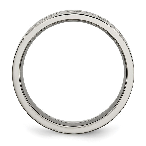 Brushed Titanium 8mm Flat Band - Chiseled Cross