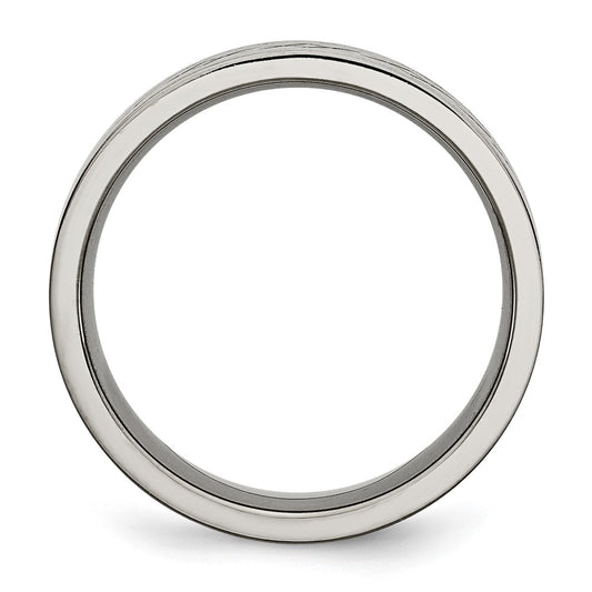 Exclusive 8mm Brushed Titanium Flat Band with Chiseled Cross Design
