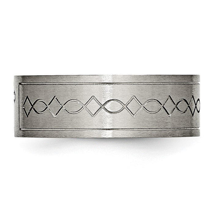Exclusive Brushed Titanium 8mm Flat Band - Stylish Chiseled Cross Design-3