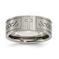 Buy Stylish Brushed Titanium 8mm Flat Band with Chiseled Cross Design-9