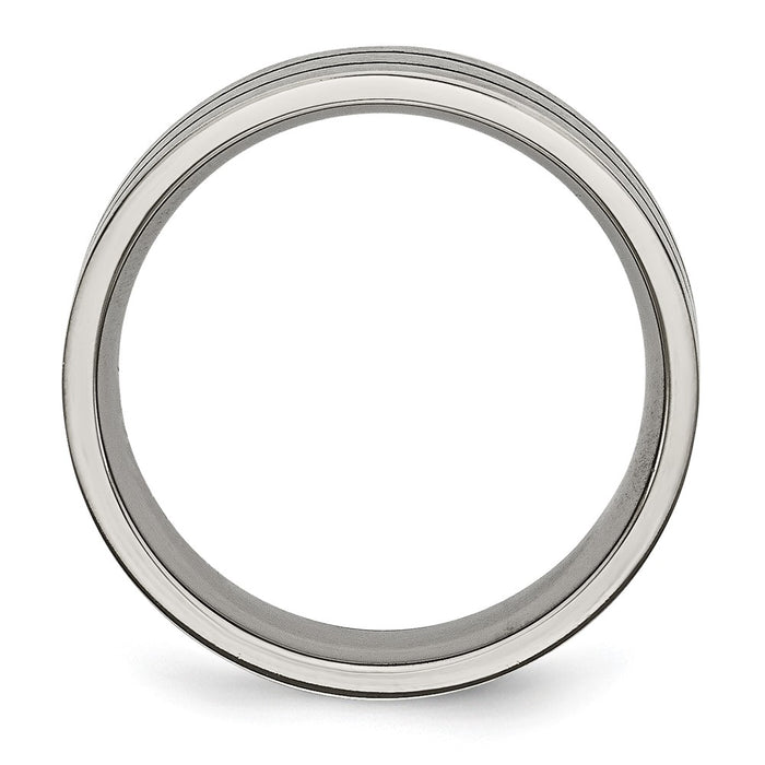 Buy Stylish 7mm Chiseled Titanium Flat Ring with Brushed Black Enamel-2