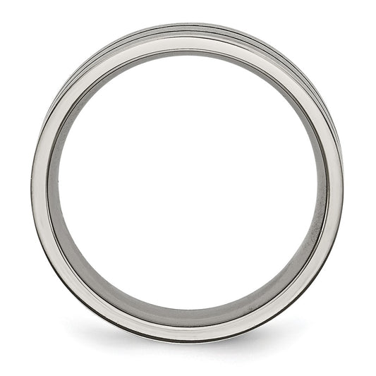 Buy Stylish 7mm Chiseled Titanium Flat Band with Black Enamel Finish