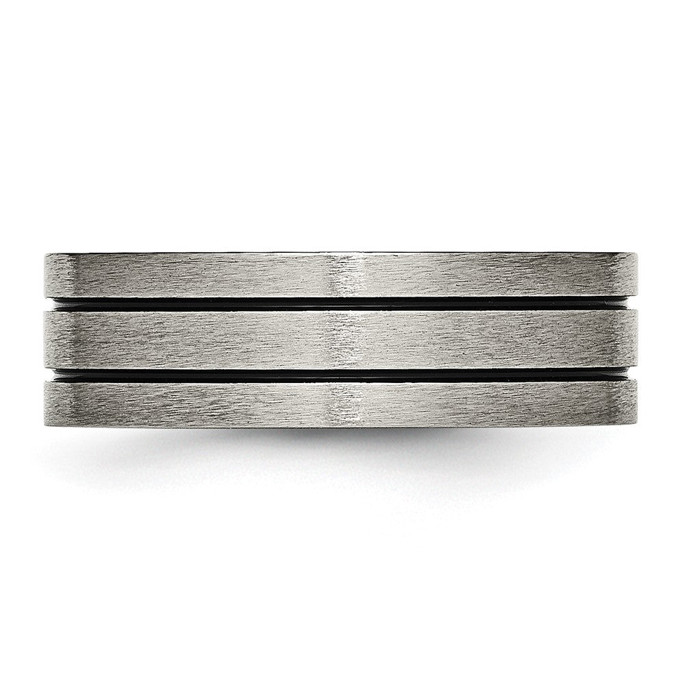Buy Stylish 7mm Chiseled Titanium Flat Band with Black Enamel Finish