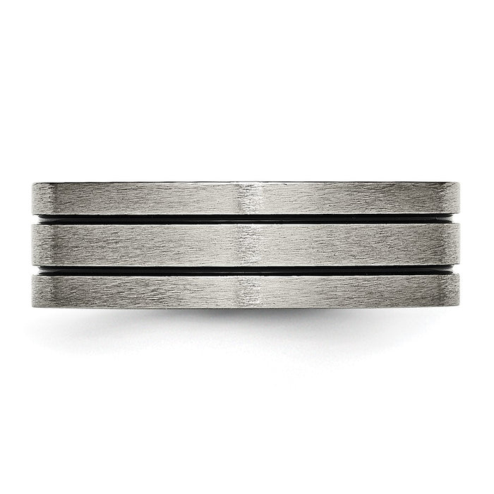 Buy Stylish 7mm Chiseled Titanium Flat Band with Black Enamel Finish-3
