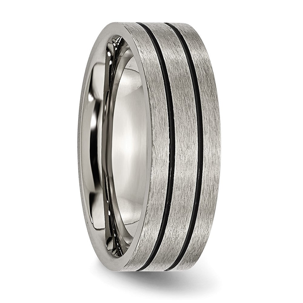 Buy Stylish 7mm Chiseled Titanium Flat Band Ring with Black Enamel Finish