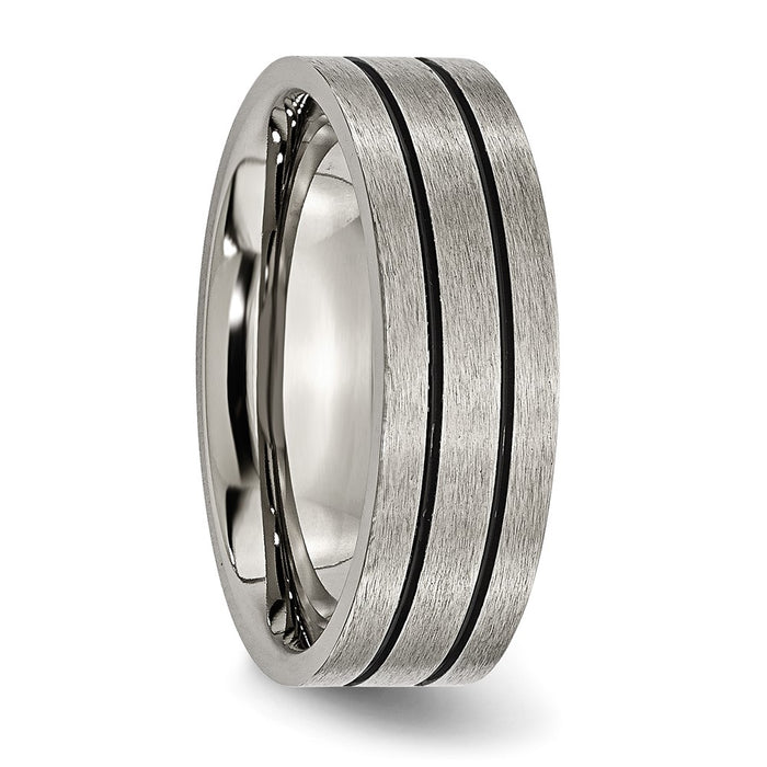 Buy Stylish 7mm Chiseled Titanium Flat Band Ring with Black Enamel Finish-4