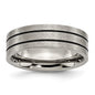 Buy Stylish 7mm Titanium Brushed Black Enamel Grooved Flat Band Ring - Luxury!-5