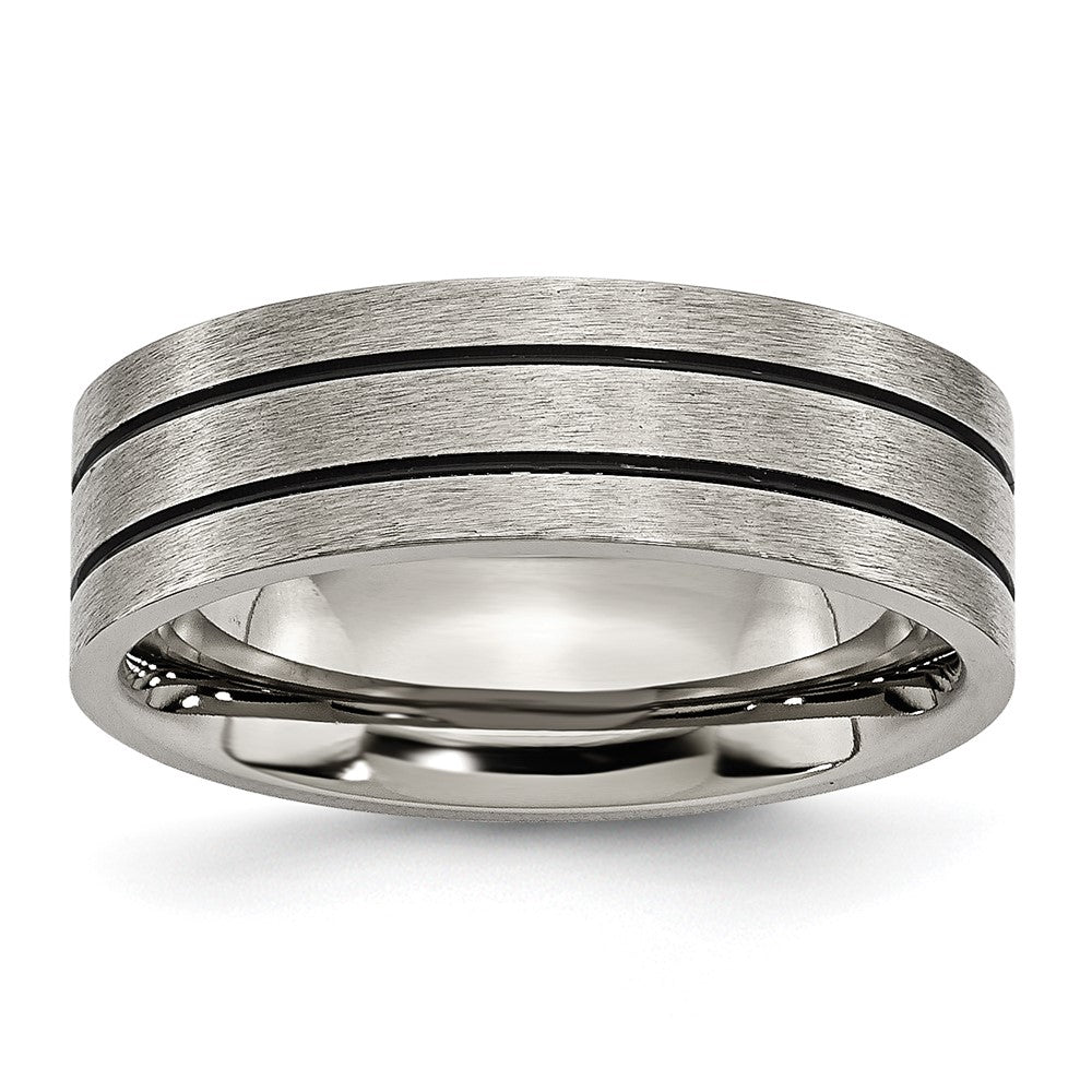 Buy Stylish 7mm Chiseled Titanium Flat Band with Black Enamel Finish