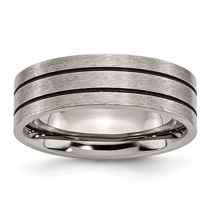 Buy Stylish 7mm Chiseled Titanium Flat Band with Black Enamel Finish-1