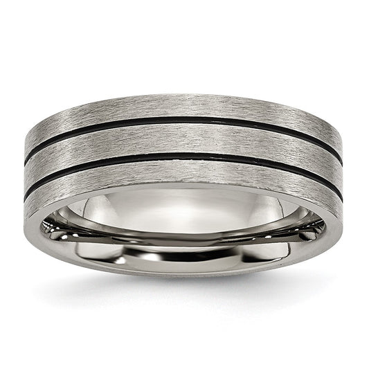 Buy Stylish 7mm Chiseled Titanium Flat Ring with Brushed Black Enamel
