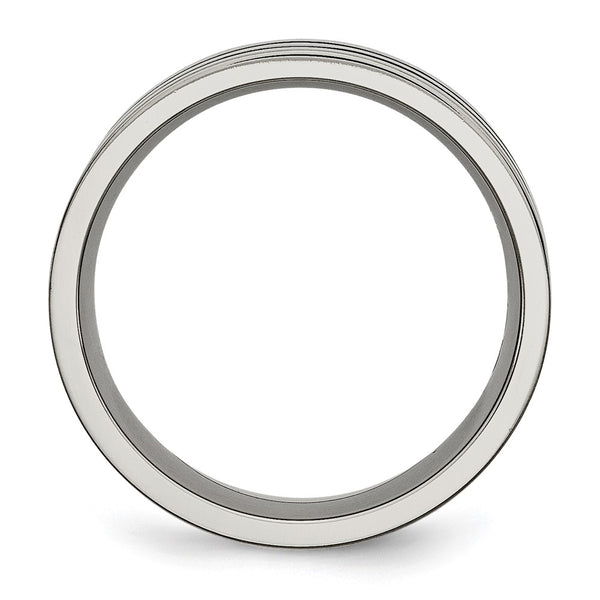 Chiseled Titanium 8mm Flat Band with Polished Black Enamel Grooves